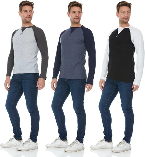 Vista 32 de DARESAY Paquete de 3: camiseta térmica de manga larga para hombre, camisetas de manga larga Henley & Crew para hombre, camisetas de manga larga