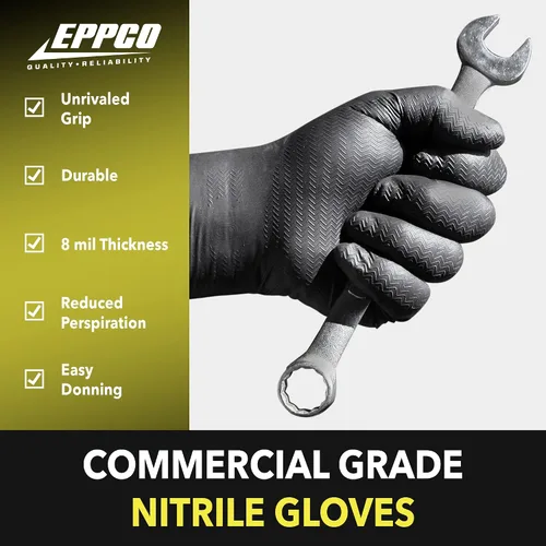 Vista 3 de EPPCO LionGrip - Guantes desechables de nitrilo negro de 7 mil, sin polvo, sin látex, con textura superior