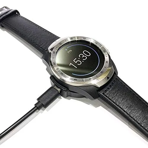 Vista 2 de Cable de datos USB negro de carga premium con diseño de succión magnética Stong para accesorios de reloj inteligente TicWatch Pro