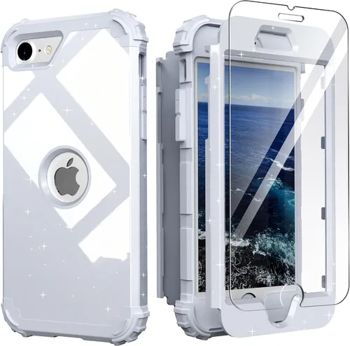 Vista 14 de IDweel Funda para iPhone SE 2020 con protector de pantalla, para iPhone SE 2022, 3 en 1, absorción de golpes, ajuste delgado, cubierta