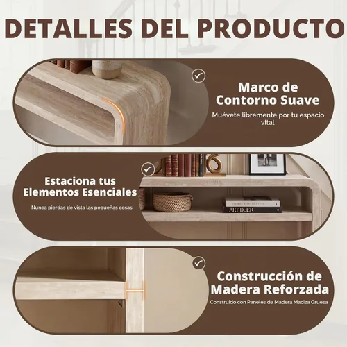 Vista 4 de Hyfirm Mesa consola de madera estilo travertino con estante de Beige