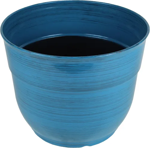 Vista 2 de Garden Elements Maceta de plástico cepillada y brillante para interior y exterior, grande, azul oscuro, 15 pulgadas