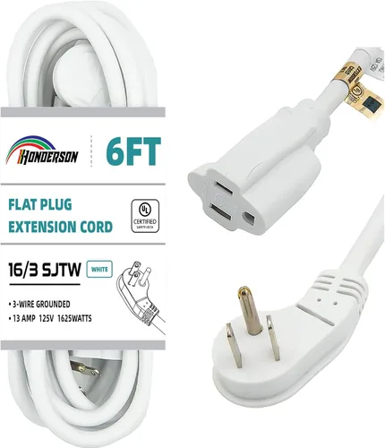 Vista 6 de Cable de extensión de enchufe plano para interiores, certificación UL, calibre 14, 3 pies, negro, 3 clavijas, resistente, cable de alimentación SJTW