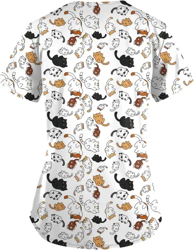 Vista 2 de Womens Summer Tops V Neck Floral T Shirts Short Sleeve Shirt Casual Side Split Tunic Top with Pockets