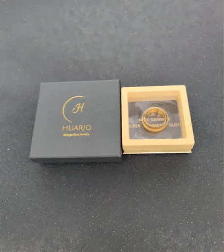 Vista 6 de HUARJO Anillo giratorio para hombres y mujeres, anillo de acero dorado y titanio negro, malla tejida personalizada, tamaño 5-12