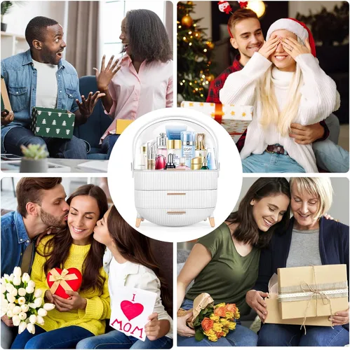 Vista 7 de Organizador de maquillaje para vanidad Organizador de cuidado de la piel para tocador de encimera de baño, vitrina cosmética caja de almacenamiento