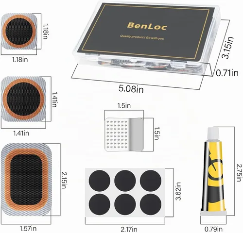 Vista 4 de Kit de reparación de neumáticos de bicicleta, kit de parches de perforación de tubo interior Bycicle con 32 parches de vulcanización, raspador