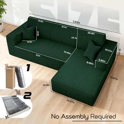 Vista 3 de Sofá modular Cloud de 110 pulgadas sin hueso, con diván en forma de L, modernos sofás tapizados para sala de estar y dormitorio, no requiere montaje