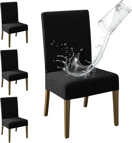 Vista 14 de MOSAYT Juego de 2 fundas para sillas de comedor 100% impermeables, súper ajuste elástico jacquard Parson, fundas extraíbles y lavables para sillas