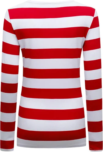 Vista 4 de Formeet17 Camiseta de manga larga a rayas para mujer, elástica, cómoda, cuello redondo