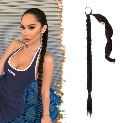 Vista 60 de Barsdar Extensión de 26 Pulgadas de Cola de Caballo Trenzada Larga con Banda Elástica - Extensiones de Cabello en Cola de Caballo Recta y Elegante