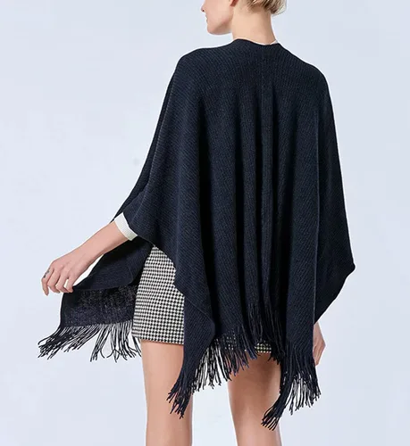 Vista 4 de Bonnorth Chal caliente para mujer, abierto Fornt Boho tejer rayas Pashmina Poncho con borla