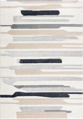 Vista 3 de Abani Rugs - Alfombra de área de línea de pintura neutra contemporánea, de 6 x 9 pies, color crema y gris, alfombra superior resistente a las manchas