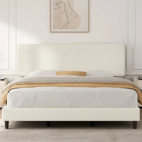Vista 11 de Yaheetech Estructuras de Cama Individual con Cabecera Ajustable, Cabecera Tapizada de Tela de Chenilla/Cama de Plataforma, Estructura de Cama