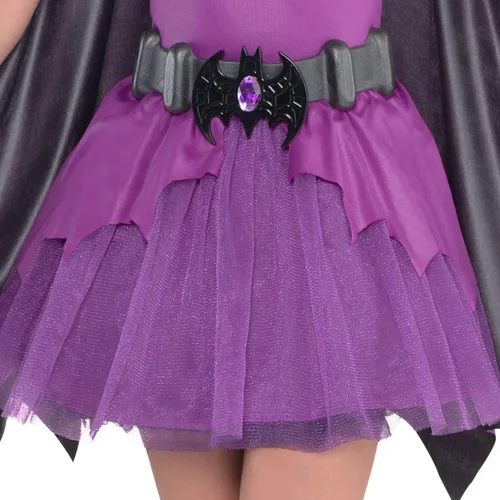 Vista 5 de Costumes USA Disfraz morado de Batgirl de Halloween para niñas Batman talla M 8-10 incluye vestido capa máscara y más