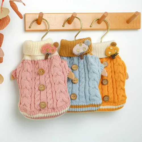 Vista 5 de Suéter de Navidad para perros pequeños, suéter de punto cálido con botones, patrón de oso y cómodo suéter feo, suéter de invierno para vacaciones