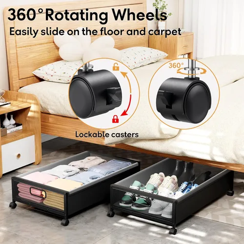 Vista 4 de Almacenamiento Debajo de la Cama con Ruedas, 1 Paquete Contenedores de Almacenamiento Debajo de la Cama, Almacenamiento de Zapatos Debajo de la Cama