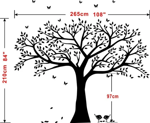 Vista 2 de Calcomanías de pared de árbol genealógico gigante, calcomanías de pájaro, calcomanías de ramas para pared de sala de estar, guardería, decoración