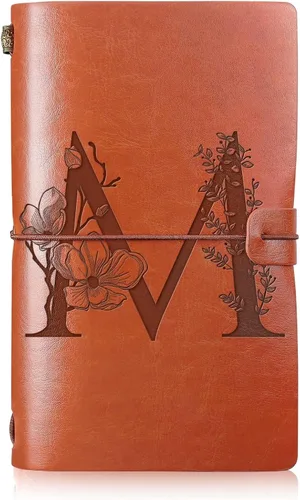 Vista 18 de Booson Diario de viaje inicial de cuero, cuaderno personalizado con monograma, regalos de apreciación, diario recargable personalizado, bloc