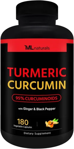 Vista 3 de ML Naturals Curcumina de cúrcuma – 1,800 mg, extracto de raíz 300 mg – 120 mg de jengibre y 15 mg de pimienta negra (por porción) – 90 cápsulas
