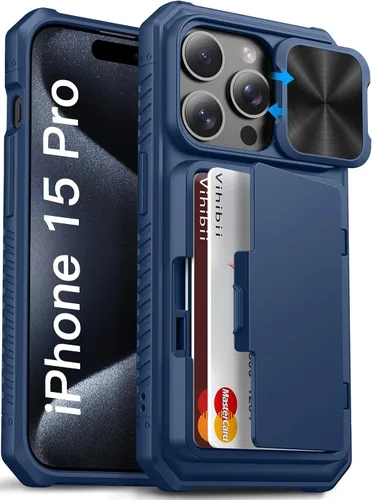 Vista 12 de Vihibii Funda para iPhone 13 Pro Max/iPhone 12 Pro Max con tarjetero (4 tarjetas) [bloqueo RFID] y cubierta de cámara deslizante, protección contra