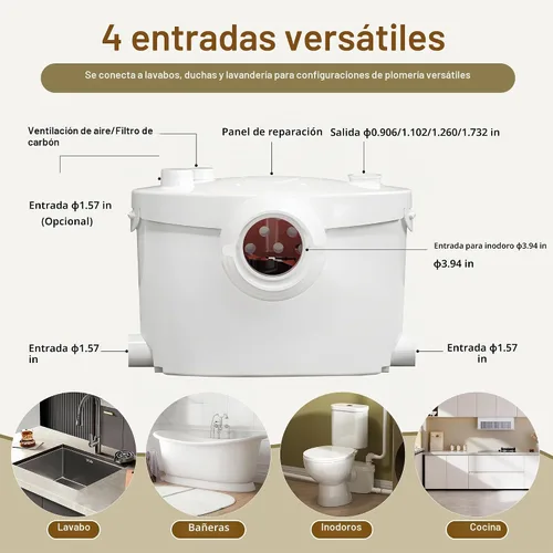 Vista 4 de SUPERFLO Bomba maceradora de 750W para sistema de inodoro de sótano