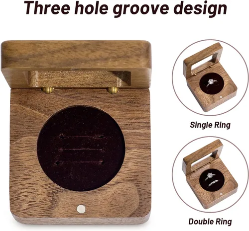 Vista 2 de Wislist Caja de anillos para ceremonia de boda soporte de almohadas de madera para propuesta de boda y compromiso nuez