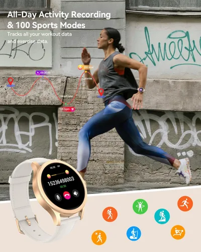 Vista 6 de Relojes inteligentes para mujer, reloj inteligente de seguimiento de actividad física para teléfonos Android/compatible con iPhone, reloj de mujer