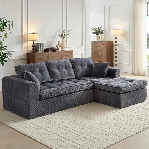 Vista 10 de ROXGOX Sofás Cloud para sala de estar, sofá seccional modular moderno con diván en forma de L, sofá deshuesado con asiento profundo, pana de felpa