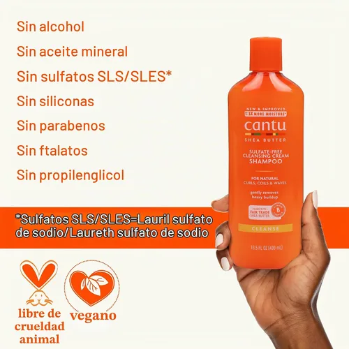 Vista 7 de Cantu Champú en crema limpiadora sin sulfato con manteca de karité para cabello natural, 13.5 oz