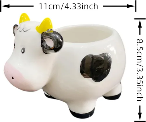 Vista 3 de Maceta de cerámica en forma de animal - Decoración única y encantadora para el hogar (vaca)