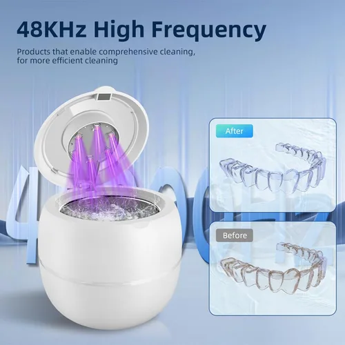 Vista 5 de Limpiador ultrasónico de retenedores de 48 kHz, limpiador ultrasónico para dentaduras, protectores bucales, alineadores, aparatos ortopédicos