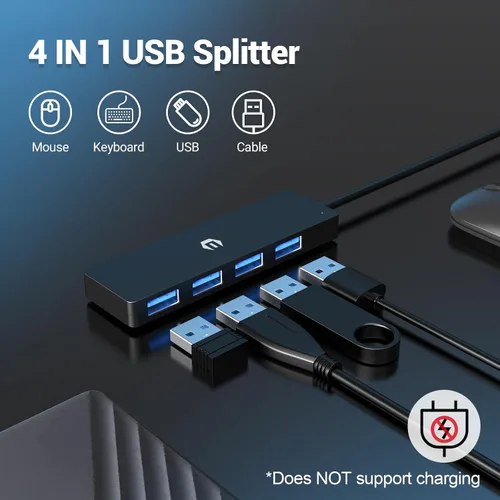 Vista 2 de Concentrador USB 4 en 1, concentrador USB 3.0, concentrador de datos USB súper delgado, adaptador USB 3.0 para adaptador multipuerto, concentrador