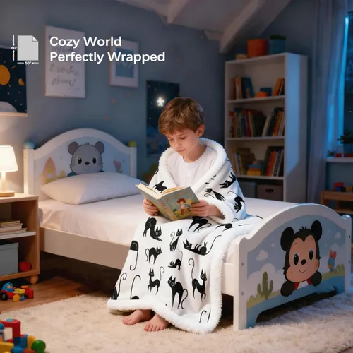 Vista 6 de Sleepwish Manta de forro polar con diseño de gato negro, con siluetas divertidas de gatos, manta Sherpa de felpa para niños y niñas, manta