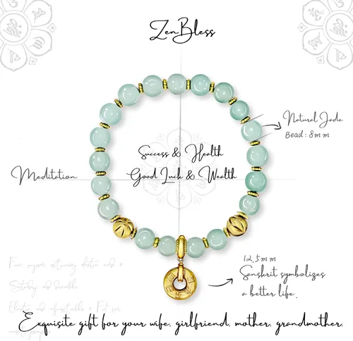 Vista 2 de ZenBless Fengshui - Pulsera de jade de porsperidad con dije de la suerte, Feng Shui, obsidiana negra, regalo para hombres y mujeres, con chapado