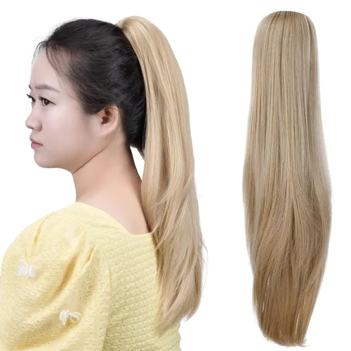 Vista 57 de Cola de caballo con clip, color castaño rojizo, ondulado de 10 pulgadas, extensión de cola de caballo de 3.3 onzas, extensiones de cabello sintético