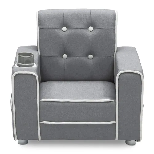 Vista 8 de Delta Children Chelsea Kids - Silla tapizada con soporte para tazas, color gris suave