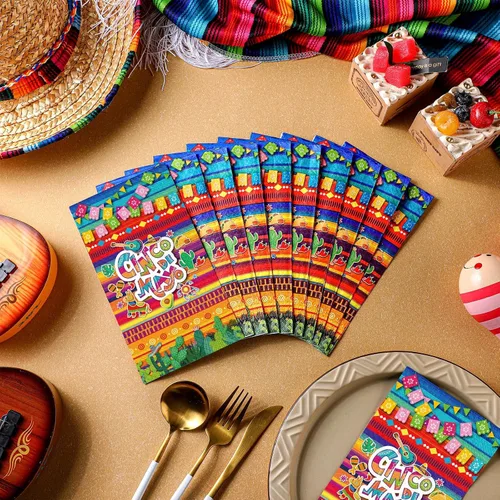 Vista 6 de Yeaqee 100 servilletas Eid Mubarak Ramadán desechables de papel mexicano para fiesta de Cinco de Mayo, suministros para fiesta, taco, fiesta