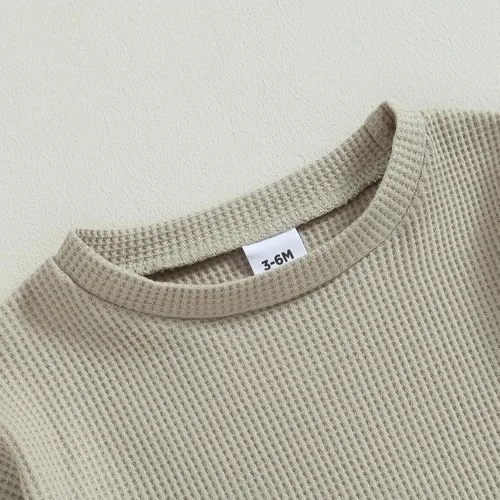 Vista 4 de Conjunto de 2 piezas de sudadera de manga larga de punto gofre para bebé recién nacido, para otoño e invierno