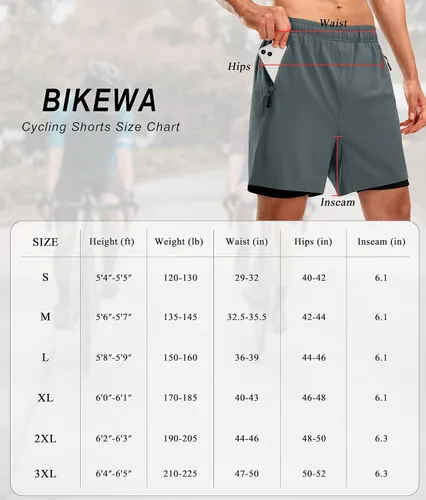 Vista 7 de Bikewa Pantalones cortos de ciclismo de montaña para hombre, con acolchado 3D, ajuste holgado, MTB para montar en bicicleta, ciclismo, ciclismo