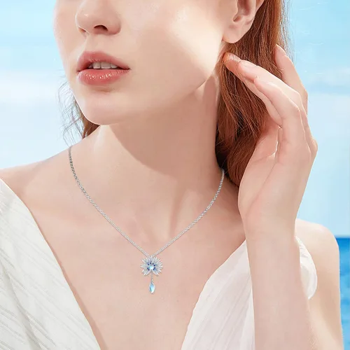 Vista 4 de ECHOOY Collar de piedra lunar de loto, plata de ley S925, colgante de piedra lunar, yoga, flor de loto, regalos para mujeres, niñas y adolescentes