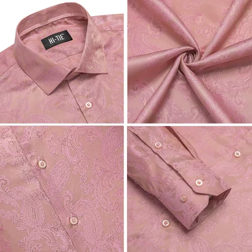 Vista 7 de Hi-Tie Camisa de manga larga jacquard con contraste interior sin arrugas para hombre