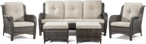 Vista 21 de Juego de 2 sillas de patio giratorias de 360 grados para exteriores y mesa auxiliar a juego – 3 sillas deslizantes de mimbre para patio con cojines