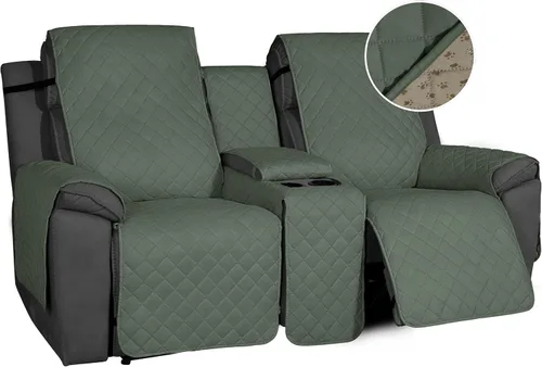 Vista 13 de Easy-Going Funda de sofá reclinable antideslizante con consola, resistente al agua, funda de sofá reclinable doble con correa ajustable, funda Beige