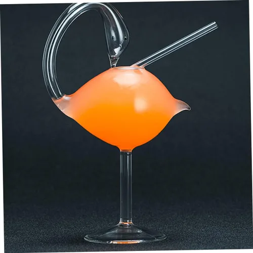 Vista 3 de Hemoton Copas de cóctel en forma de cisne de 6.0 fl oz con pajita de vidrio, copas de vino creativas, copas para beber jugo Martini, whisky