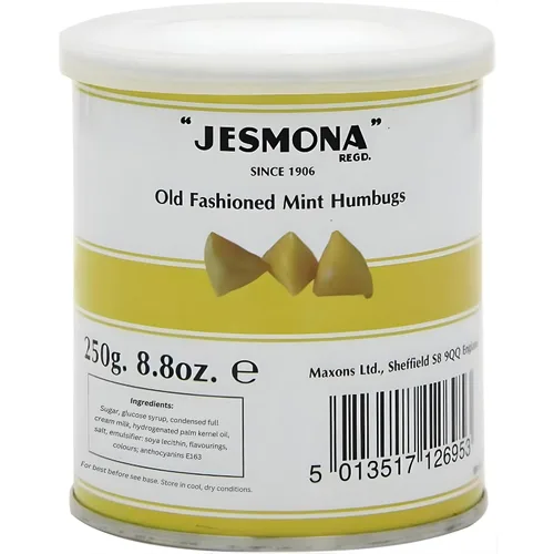 Vista 3 de Jesmona Old Fashioned Mint Humbugs - Lata de dulces duros ingleses con centro de caramelo, lata de regalo de dulces duros británicos resellables