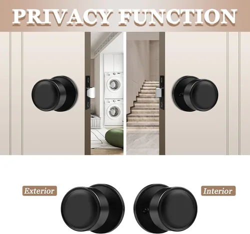 Vista 4 de Paquete de 1 perilla negra para puerta de paso, perilla interior sin llave para puerta sin bloqueo, herrajes de puerta de diseño redondo