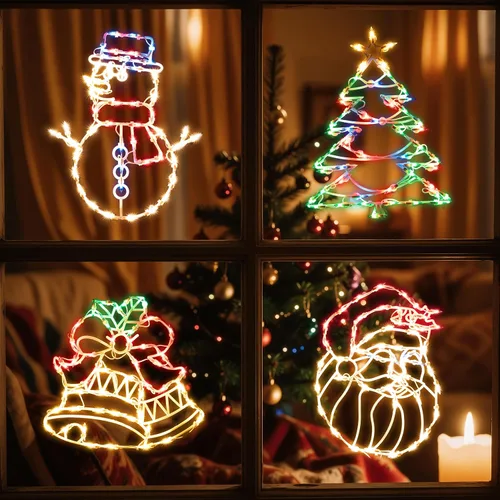 Vista 11 de Decoraciones navideñas iluminadas para ventanas, paquete de 2 luces de silueta de ventana de Navidad enchufables para Navidad, fiesta, hogar, patio