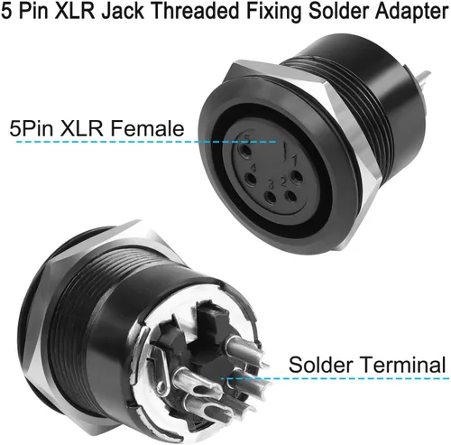 Vista 2 de QIANRENON Adaptador de soldadura de fijación con rosca XLR de 5 pines XLR hembra a terminal de soldadura, conector redondo de 5 polos XLR DMX Mount