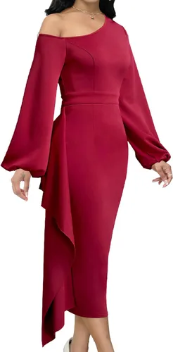 Vista 3 de Oxgmoky Vestidos de iglesia para mujer, vestidos de trabajo, negocios, manga entallada, cuello redondo, vestidos de lápiz negros